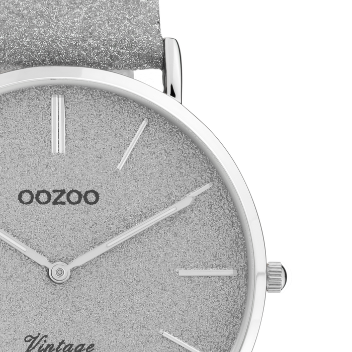 Oozoo Zilverkleurige OOZOO Horloge Met Leren Band - C20160