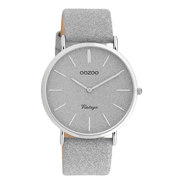 oozoo Zilverkleurige OOZOO horloge met leren band - C20160