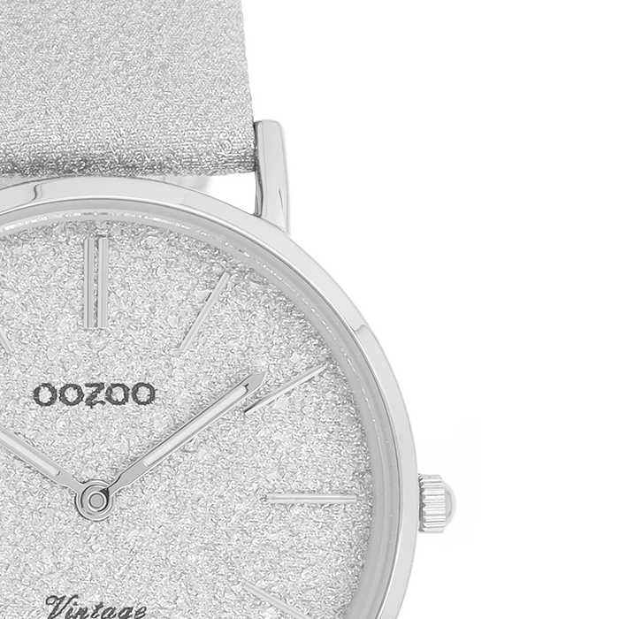 Oozoo Zilverkleurige OOZOO Horloge Met Leren Band - C20200