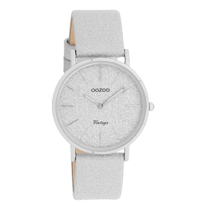 oozoo Zilverkleurige OOZOO horloge met leren band - C20200