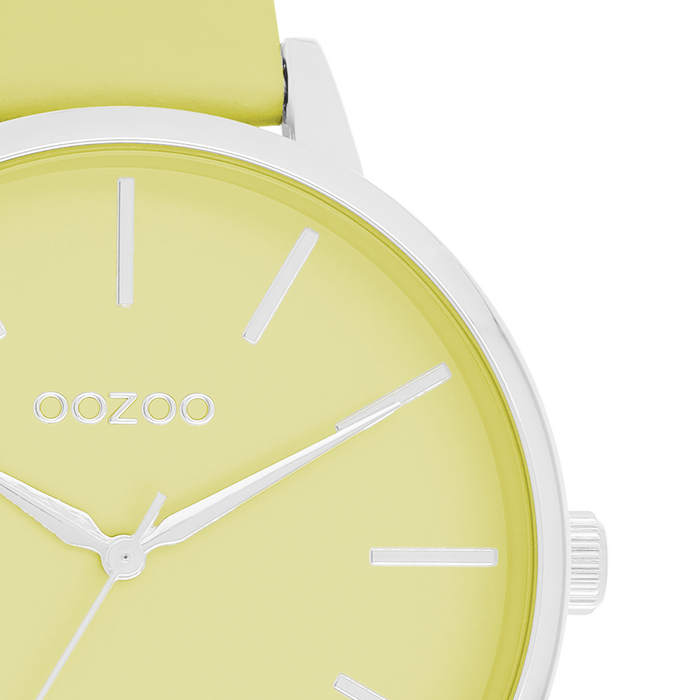 Oozoo Zilverkleurige OOZOO Horloge Met Limoen Groene Leren Band - C11360