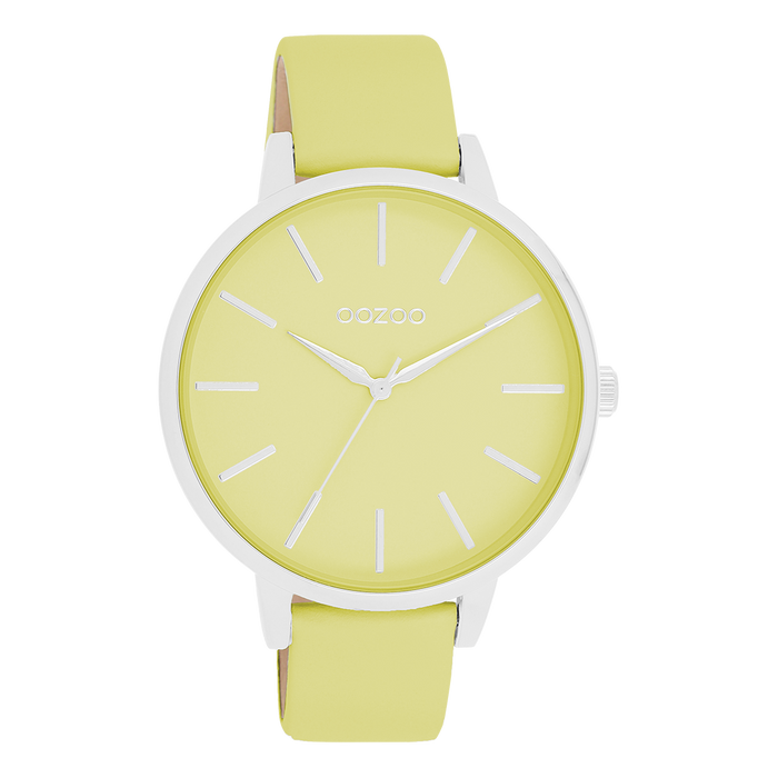 oozoo Zilverkleurige OOZOO horloge met limoen groene leren band - C11360