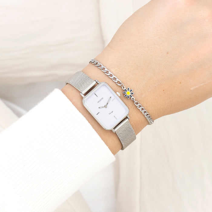 Oozoo Zilverkleurige OOZOO Horloge Met Metalen Mesh Armband - C20350