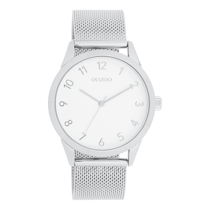 oozoo Zilverkleurige OOZOO horloge met metalen mesh armband - C11320
