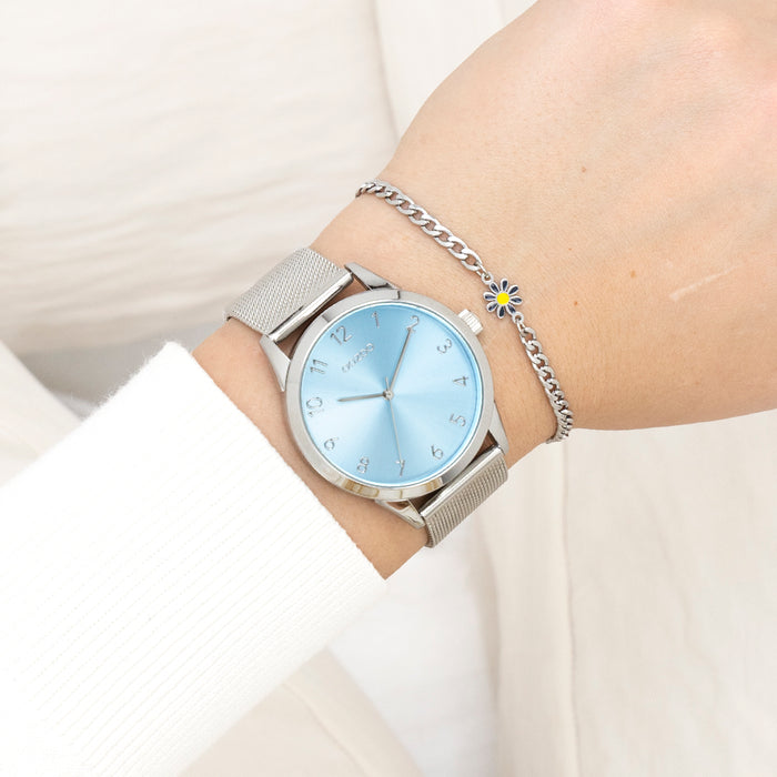 Oozoo Zilverkleurige OOZOO Horloge Met Metalen Mesh Armband - C11321