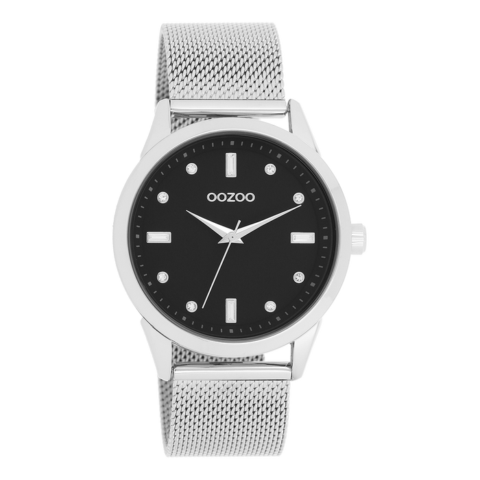 oozoo Zilverkleurige OOZOO horloge met metalen mesh armband - C11356