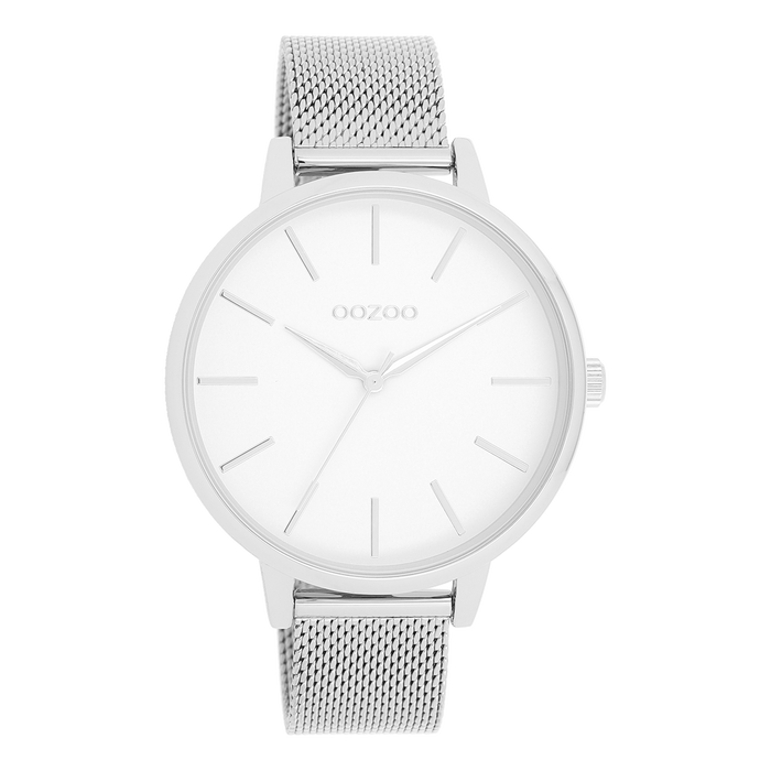oozoo Zilverkleurige OOZOO horloge met metalen mesh armband - C11362