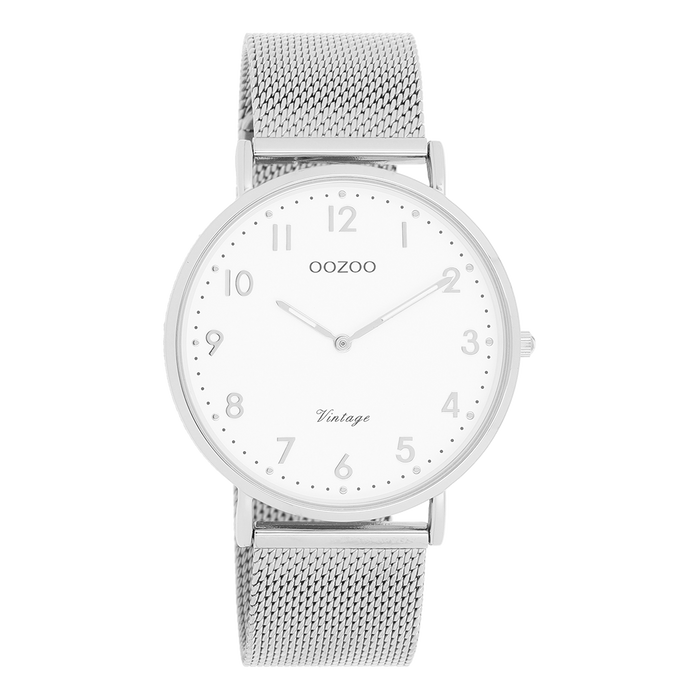 oozoo Zilverkleurige OOZOO horloge met metalen mesh armband - C20340