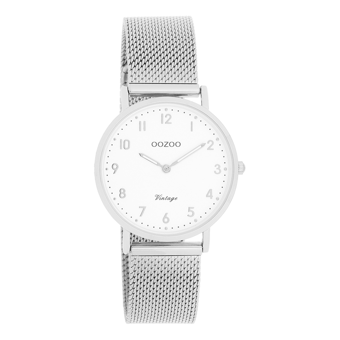 oozoo Zilverkleurige OOZOO horloge met metalen mesh armband - C20345