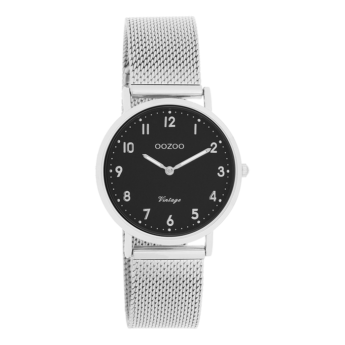 oozoo Zilverkleurige OOZOO horloge met metalen mesh armband - C20346