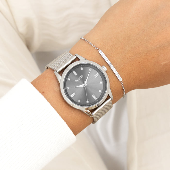 Oozoo Zilverkleurige OOZOO Horloge Met Metalen Mesh Armband - C11281