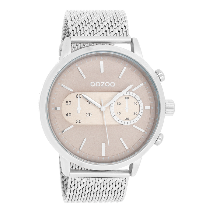 oozoo Zilverkleurige OOZOO horloge met metalen mesh armband - C9071