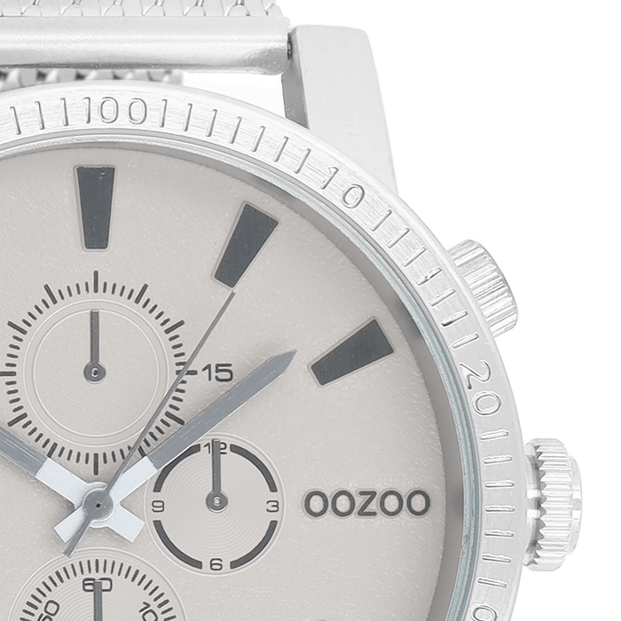 Oozoo Zilverkleurige OOZOO Horloge Met Metalen Mesh Armband - C9436