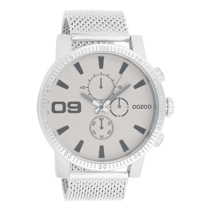 oozoo Zilverkleurige OOZOO horloge met metalen mesh armband - C9436