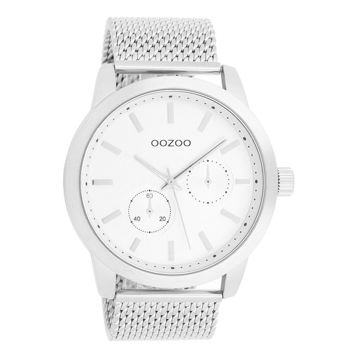 oozoo Zilverkleurige OOZOO horloge met metalen mesh armband - C9663