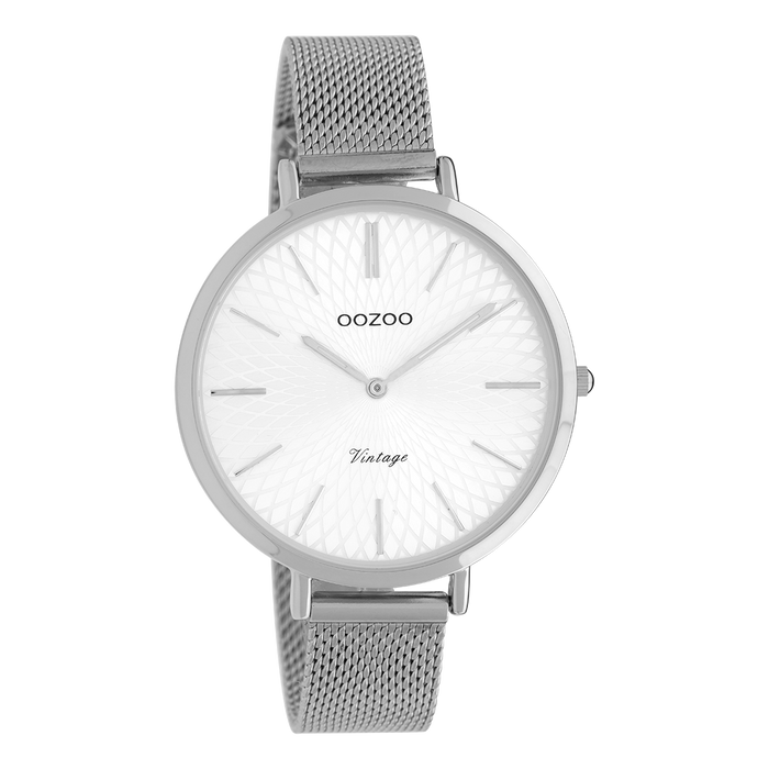 oozoo Zilverkleurige OOZOO horloge met metalen mesh armband - C9860
