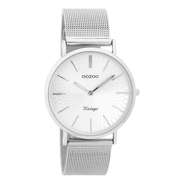 oozoo Zilverkleurige OOZOO horloge met metalen mesh armband - C9341