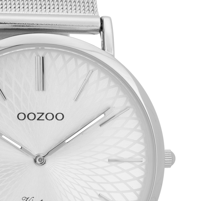 Oozoo Zilverkleurige OOZOO Horloge Met Metalen Mesh Armband - C9340