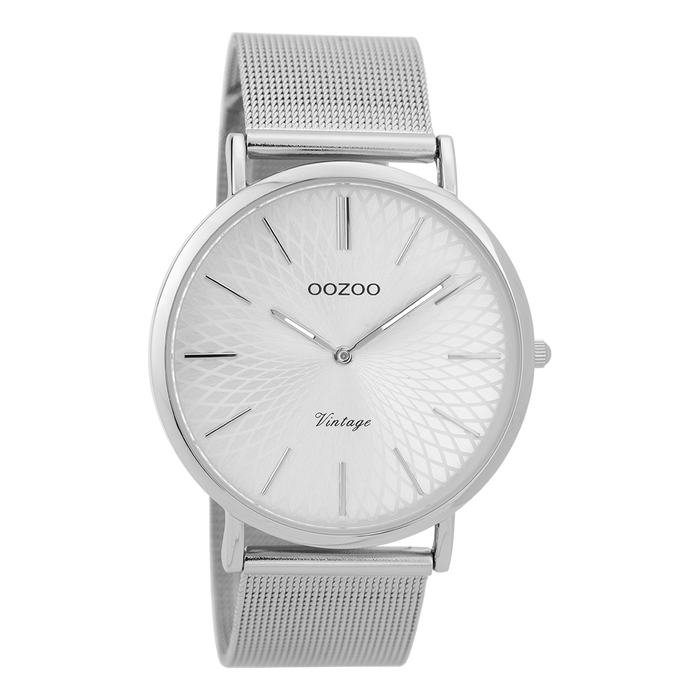 oozoo Zilverkleurige OOZOO horloge met metalen mesh armband - C9340