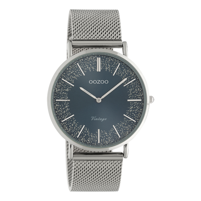 oozoo Zilverkleurige OOZOO horloge met metalen mesh armband - C20134