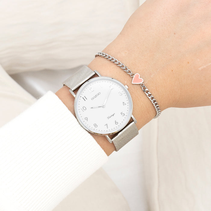 Oozoo Zilverkleurige OOZOO Horloge Met Metalen Mesh Armband - C20340