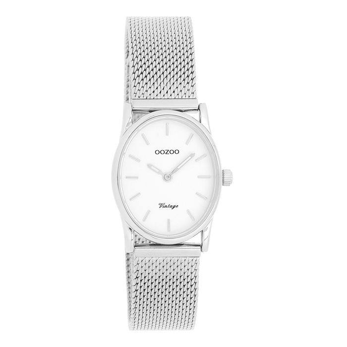 oozoo Zilverkleurige OOZOO horloge met metalen mesh armband - C20256