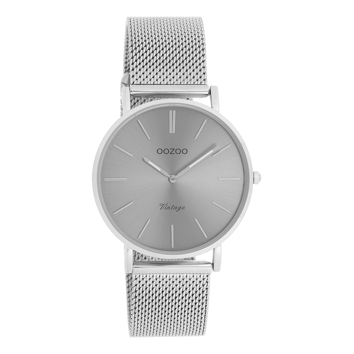 oozoo Zilverkleurige OOZOO horloge met metalen mesh armband - C9938