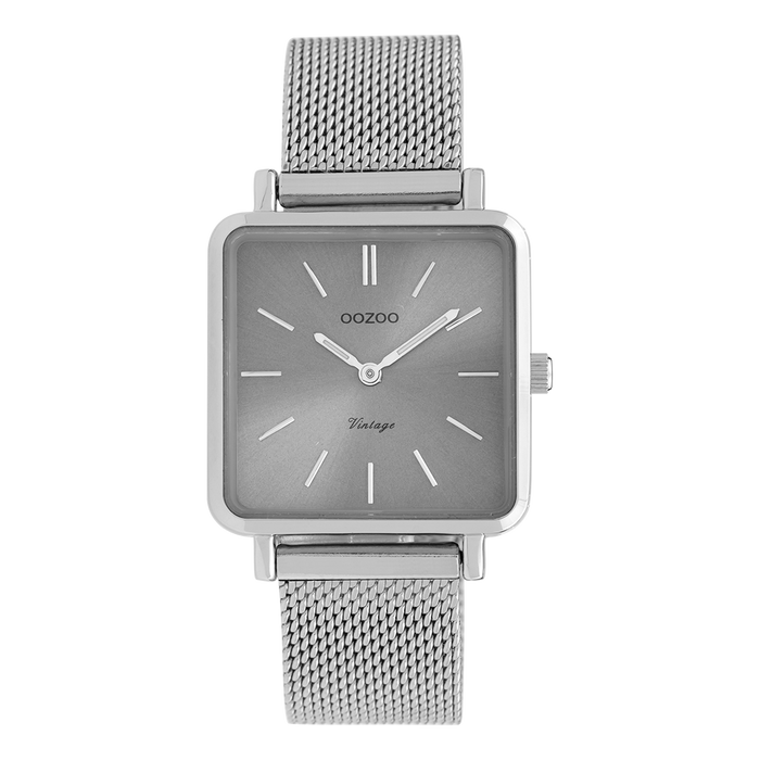oozoo Zilverkleurige OOZOO horloge met metalen mesh armband - C9842
