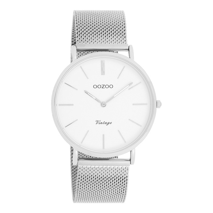 oozoo Zilverkleurige OOZOO horloge met metalen mesh armband - C9901