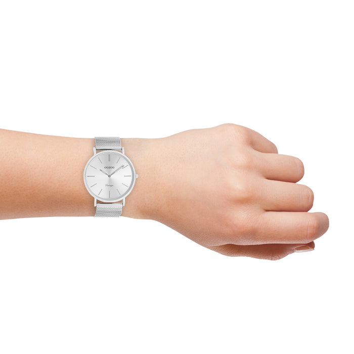 Oozoo Zilverkleurige OOZOO Horloge Met Metalen Mesh Armband - C9905