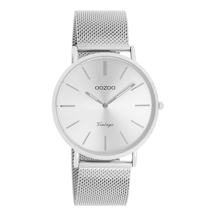 oozoo Zilverkleurige OOZOO horloge met metalen mesh armband - C9905