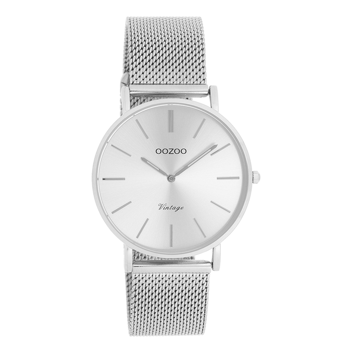 oozoo Zilverkleurige OOZOO horloge met metalen mesh armband - C9906