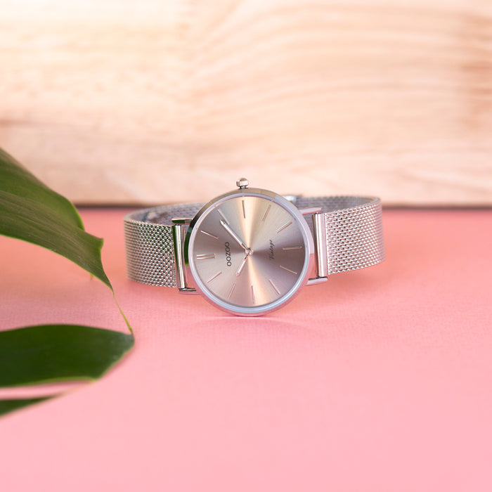 Oozoo Zilverkleurige OOZOO Horloge Met Metalen Mesh Armband - C9907