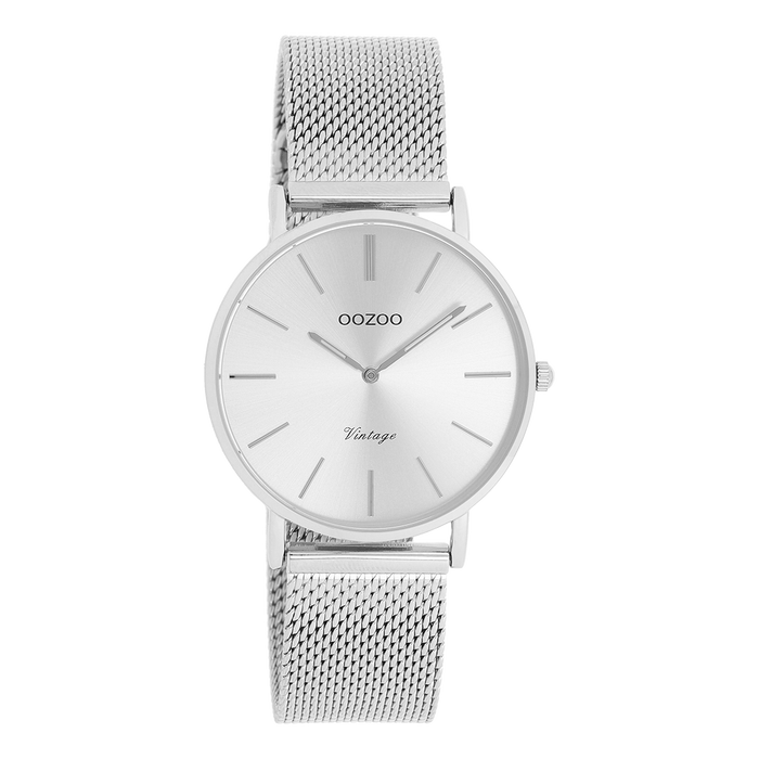 oozoo Zilverkleurige OOZOO horloge met metalen mesh armband - C9907