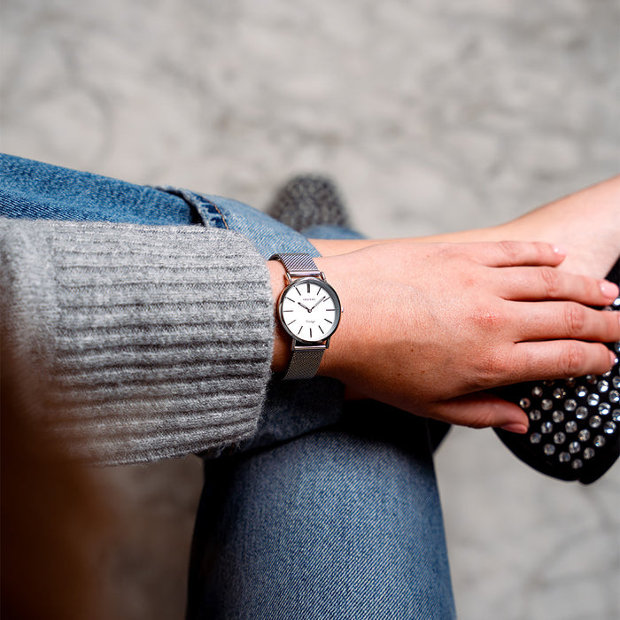 Oozoo Zilverkleurige OOZOO Horloge Met Metalen Mesh Armband - C9903