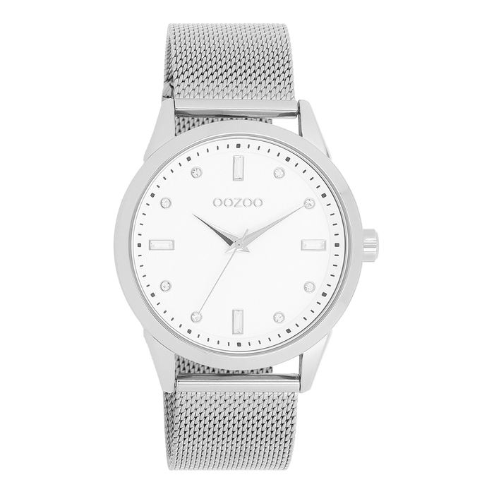 oozoo Zilverkleurige OOZOO horloge met metalen mesh armband - C11280