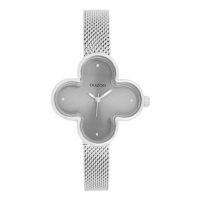 oozoo Zilverkleurige OOZOO horloge met metalen mesh armband - C11526