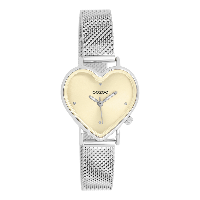 oozoo Zilverkleurige OOZOO horloge met metalen mesh armband - C11443
