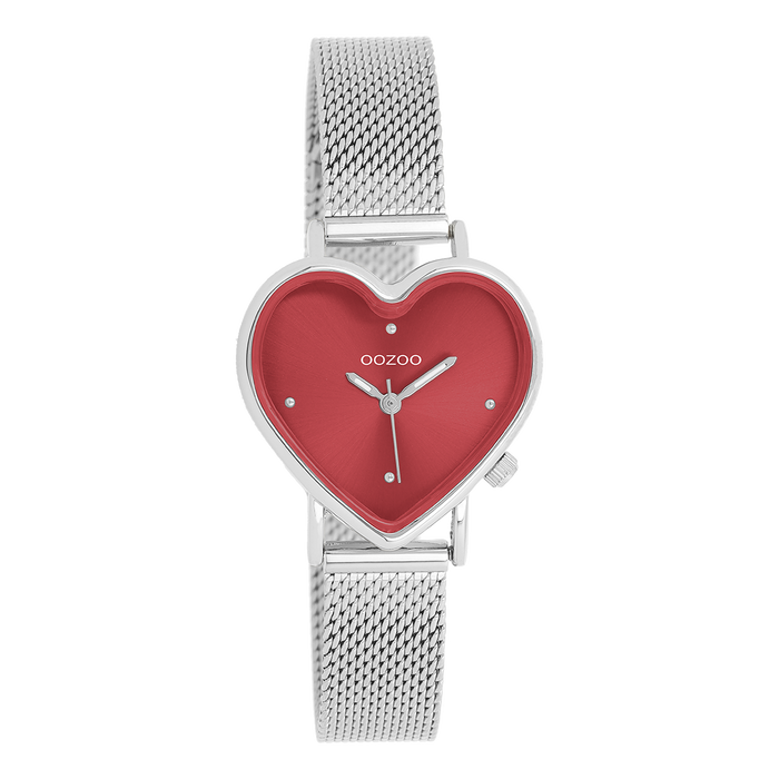 oozoo Zilverkleurige OOZOO horloge met metalen mesh armband - C11444