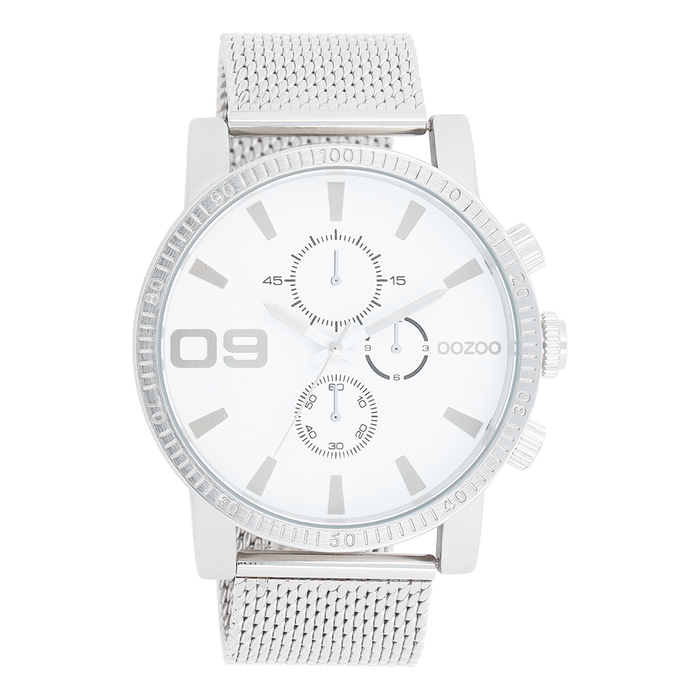 oozoo Zilverkleurige OOZOO horloge met metalen mesh armband - C11213 oozoo Zilverkleurige OOZOO horloge met metalen mesh armband - C11213