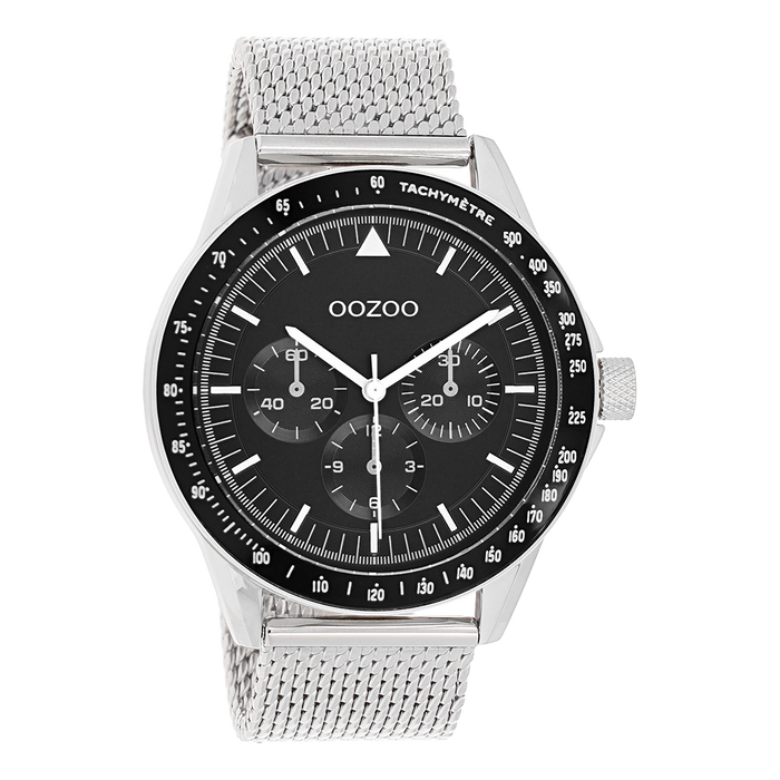oozoo Zilverkleurige OOZOO horloge met metalen mesh armband - C11113 oozoo Zilverkleurige OOZOO horloge met metalen mesh armband - C11113