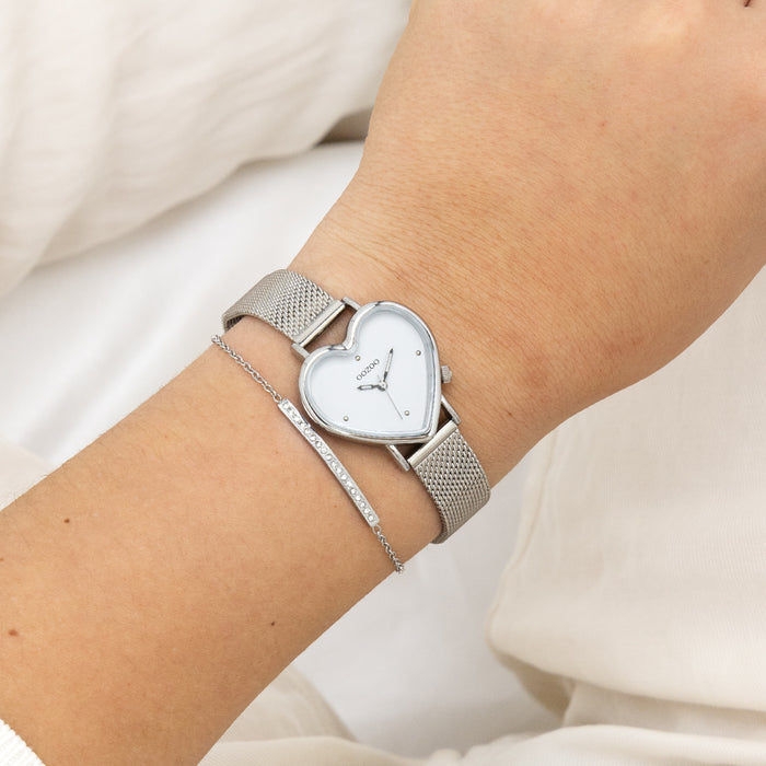Oozoo Zilverkleurige OOZOO Horloge Met Metalen Mesh Armband - C11413