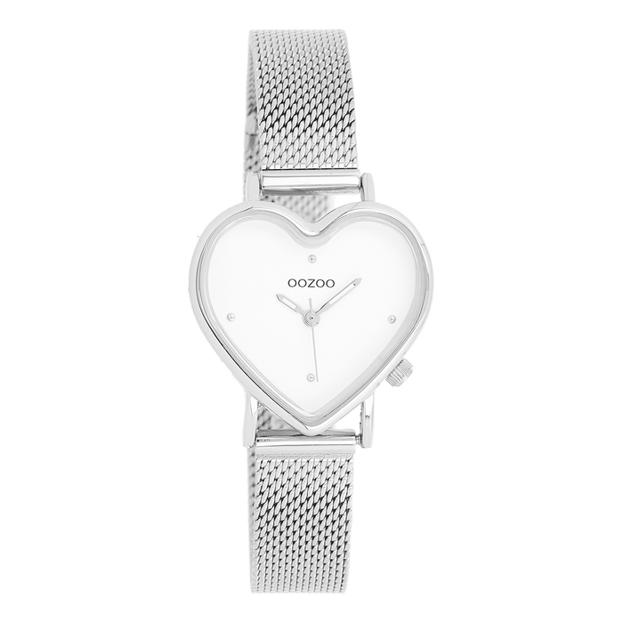 oozoo Zilverkleurige OOZOO horloge met metalen mesh armband - C11413