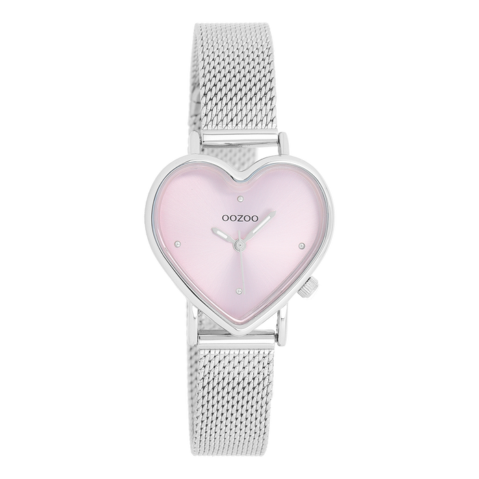 oozoo Zilverkleurige OOZOO horloge met metalen mesh armband - C11414