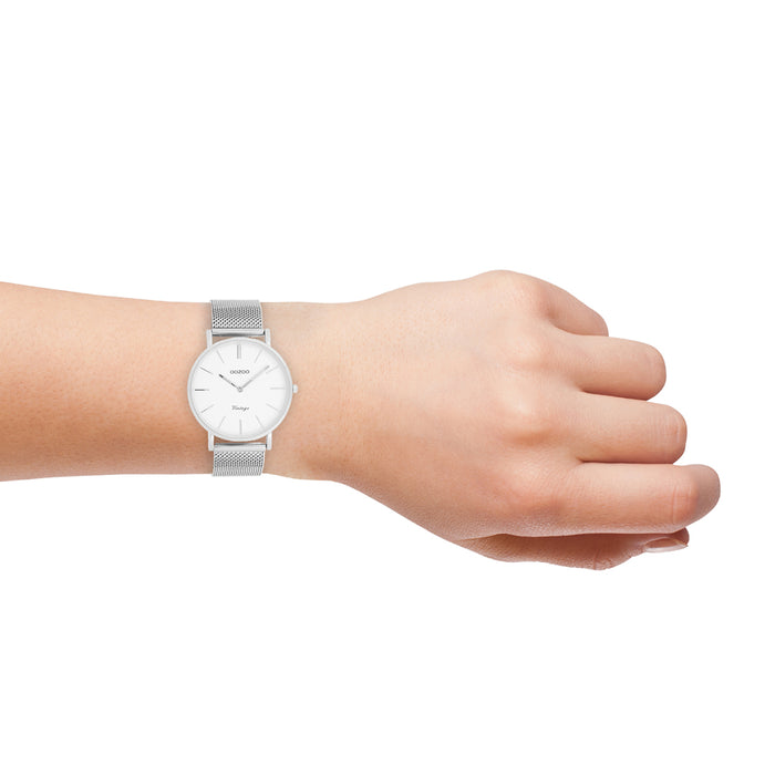 Oozoo Zilverkleurige OOZOO Horloge Met Metalen Mesh Armband - C9902