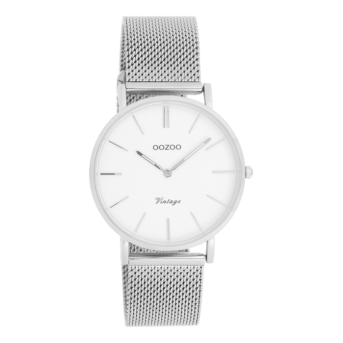oozoo Zilverkleurige OOZOO horloge met metalen mesh armband - C9902