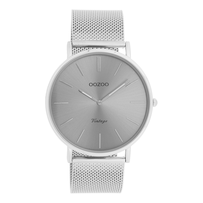 oozoo Zilverkleurige OOZOO horloge met metalen mesh armband - C9936