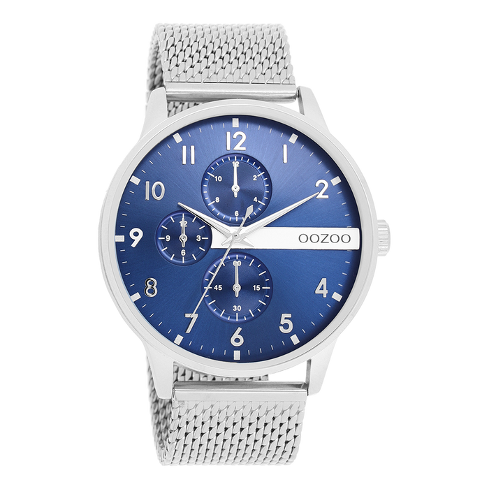 oozoo Zilverkleurige OOZOO horloge met metalen mesh armband - C11300