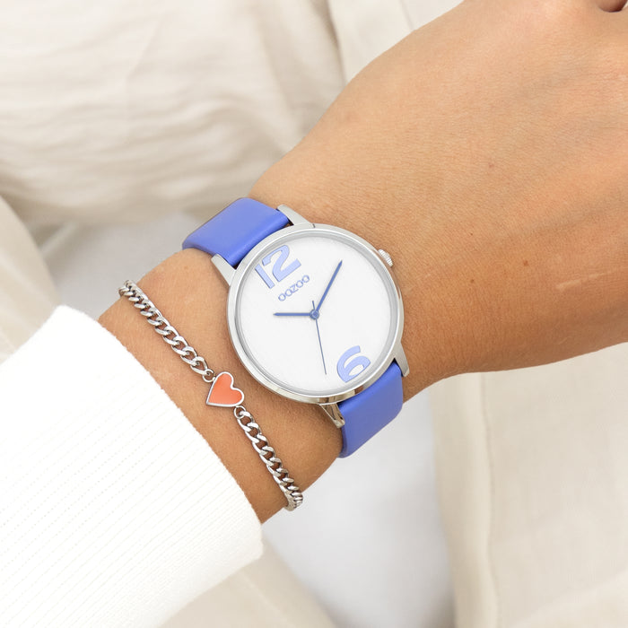 Oozoo Zilverkleurige OOZOO Horloge Met Mineraal Blauwe Leren Band - C11235