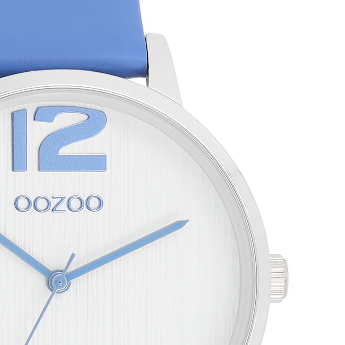 Oozoo Zilverkleurige OOZOO Horloge Met Mineraal Blauwe Leren Band - C11235